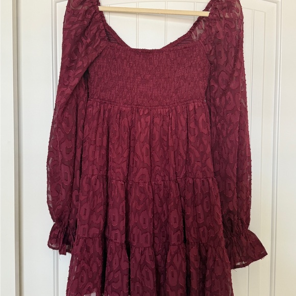 Vici leopard appliqué wine colored flounce smocked & tiered dress. So pretty! - Picture 8 of 9